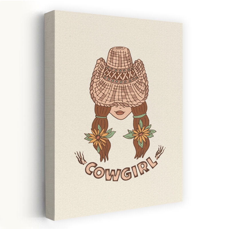Cowgirl Hat And Sunflowers Rustic Abstract Contemporary Sunflower Flower Summer Wall Art Print 1 Piece Wrapped Canvas Wall Art