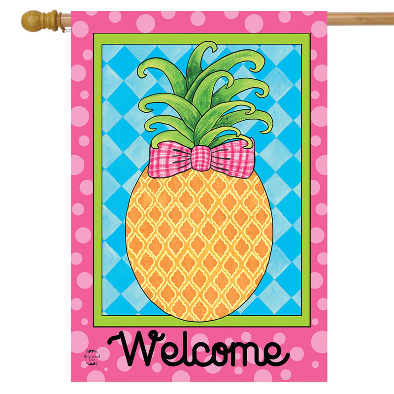 Pineapple Welcome Spring House Flag, Été rose/jaune/vert