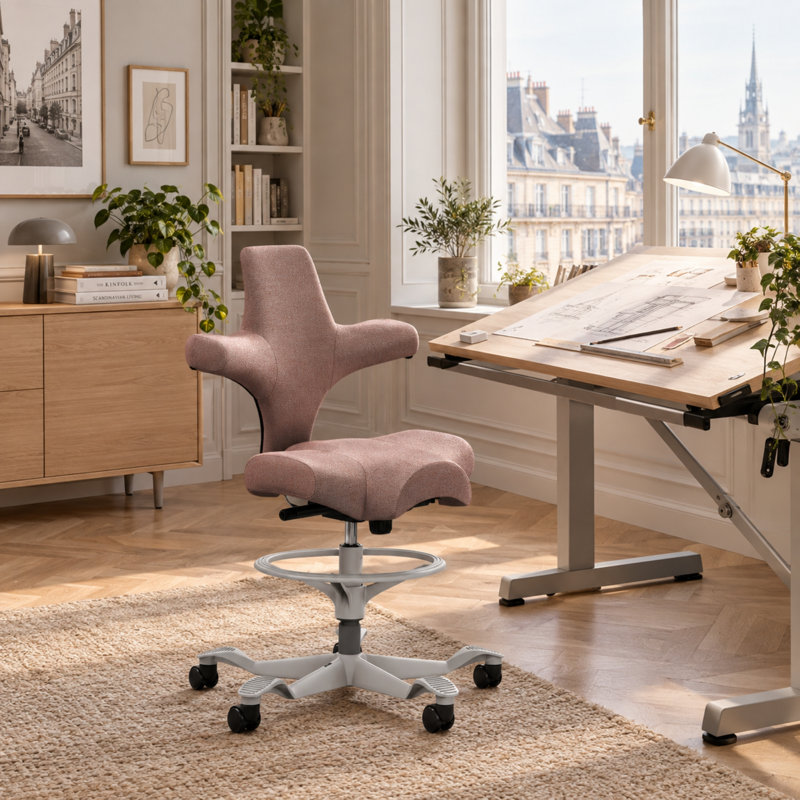 Fauteuil réglable en hauteur avec repose-pieds HœG Capisco, Argent argent, Rosé