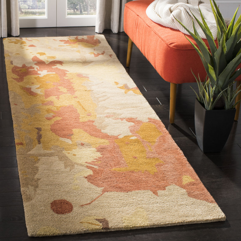 Tapis jaune / orange / rouge en laine touffeté à la main Jorie, Tapis de couloir beige