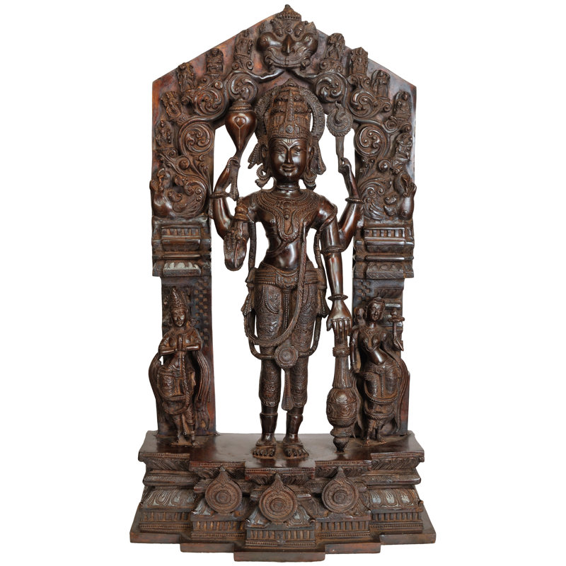 Grand Vishnu avec Shridevi et Bhudevi (Aureole représentant ses dix incarnations)
