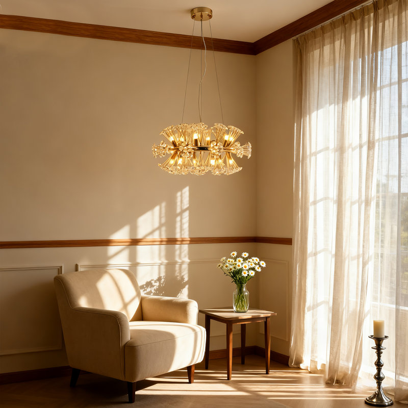 Lustre rond moderne en cristal 12 lumières