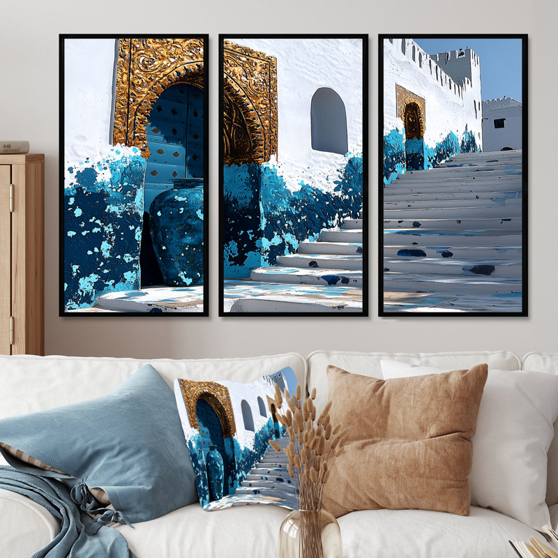 Maroc, Casablanca, Rabat, Kasbah, ensemble d'art mural, H 28 po x l 36 po x P 1 po, Toile avec cadre flottant noir