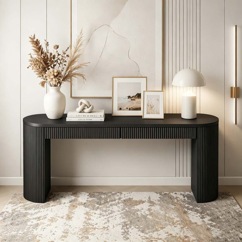 Table d'entrée de 58,2 po avec grand plateau et deux tiroirs, console avec pieds rayés robustes
