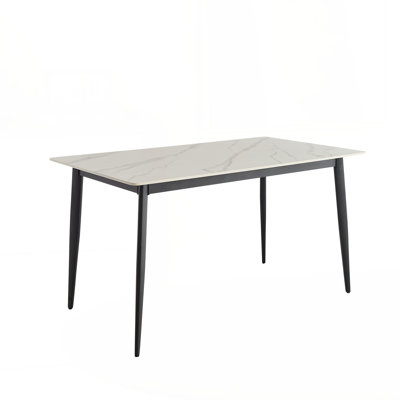 Dining Table Table 55" Rectangular White Kitchen Table with Porcelain Table Top and Metal Legs,Dining Room Table for 4,Mid Century Dinner Table for Living Room and Office,Table Only