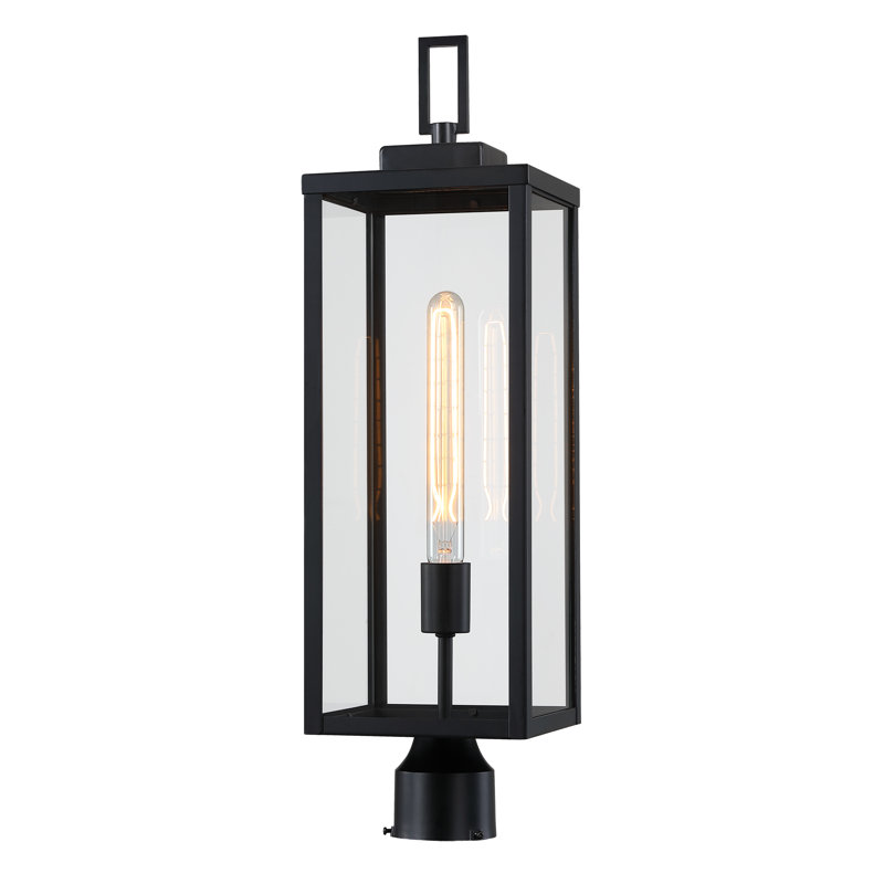 Tête de lampadaire d'extérieur 1 lumière Topawa avec abat-jour en verre transparent Topawa, Noir mat