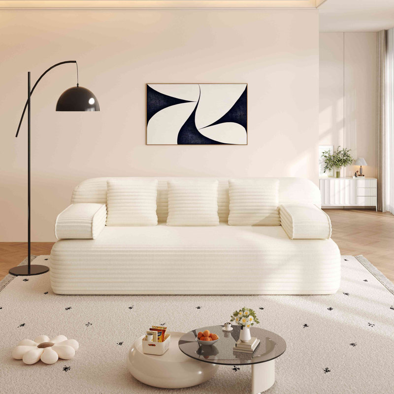 Canapé sans cadre de 78,7 po, canapé-lit convertible 2-en-1 avec 3 coussins en velours côtelé moelleux, canapé 3 places multifonctionnel pour les petits espaces, les appartements et les chambres