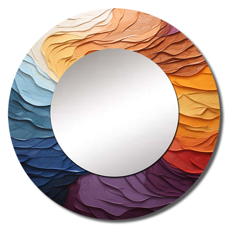 Yellow Orange Lyrical Abstraction Lyrical Sunset II - Abstract Round Mirror Wall Decor, 23 po x 23 po