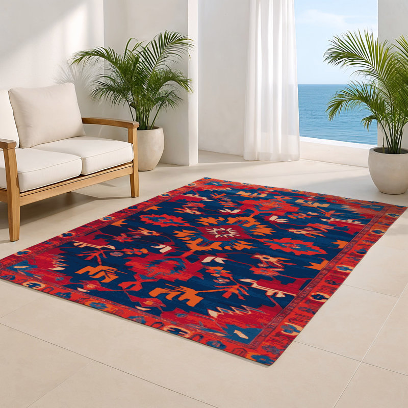 Tapis bleu intérieur et extérieur Tabriz, Rectangle 5' x 7'