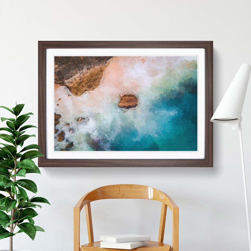 Beach Waves in Abstract - Picture Frame Graphic Art Print, 27cm H x 36cm W x 2cm D, Walnut Framed