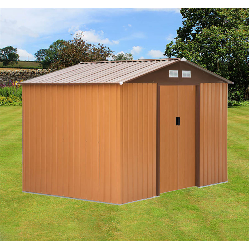 Outdoor Steel Storage Shed, Brown, 75.50" H x 109" W x 76.75" D
