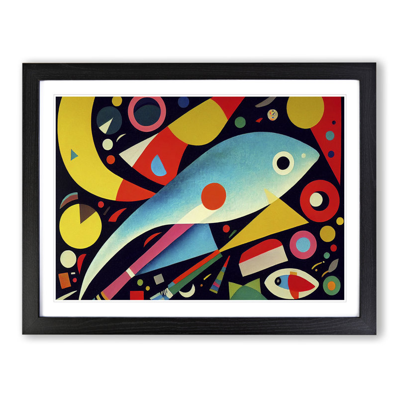 XH1022-3856X Fish Abstract Vol.1 1 Piece Single Picture Frame Painting, 46cm H x 64cm W x 2cm D, Black