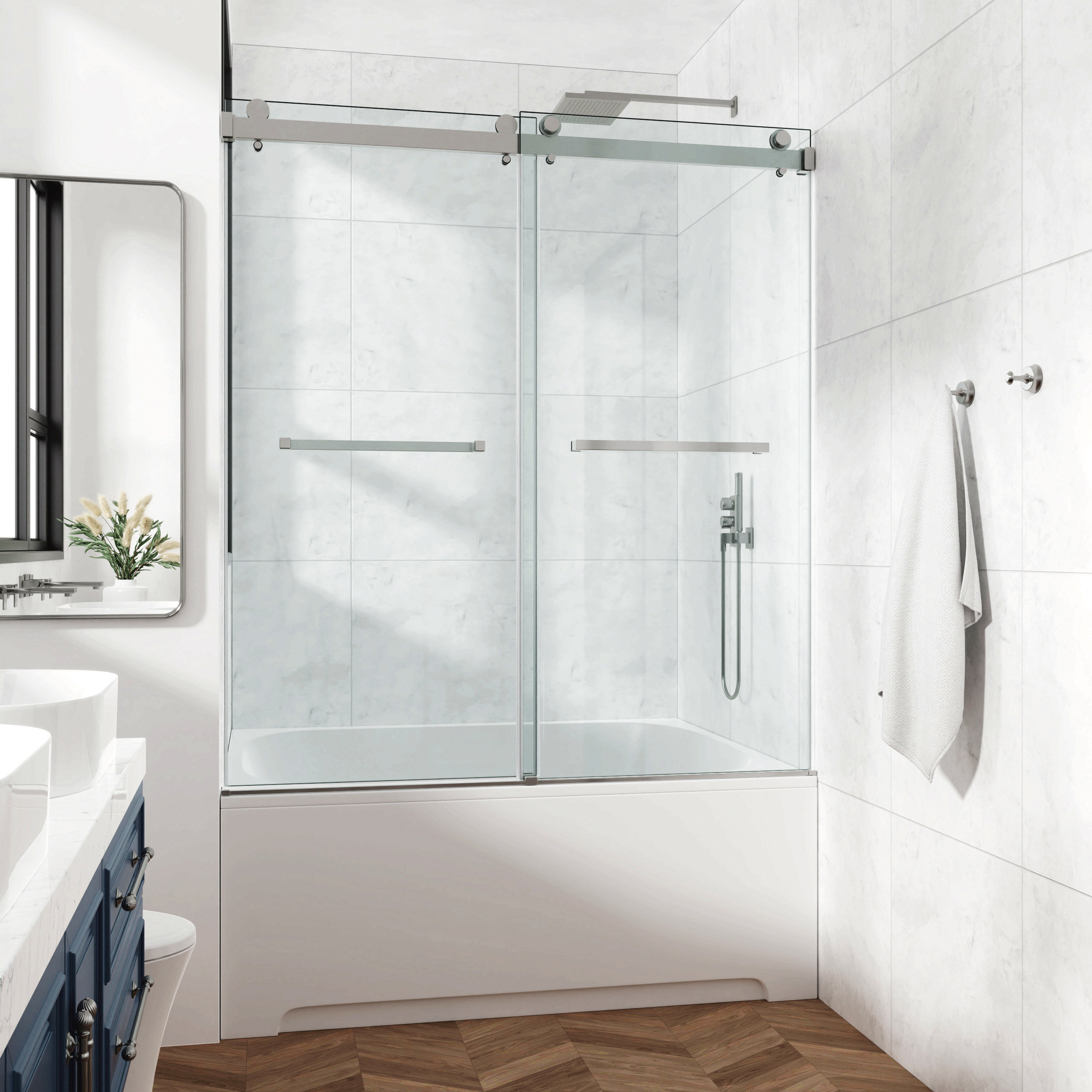 SHANRUGUOJI Frameless Double Sliding Shower Door, Double Shower Door, 3 ...