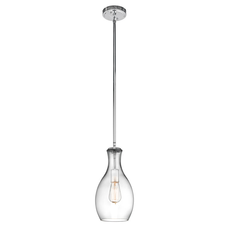 1-Light Pendant with Clear Glass Shade, Chrome, Clear