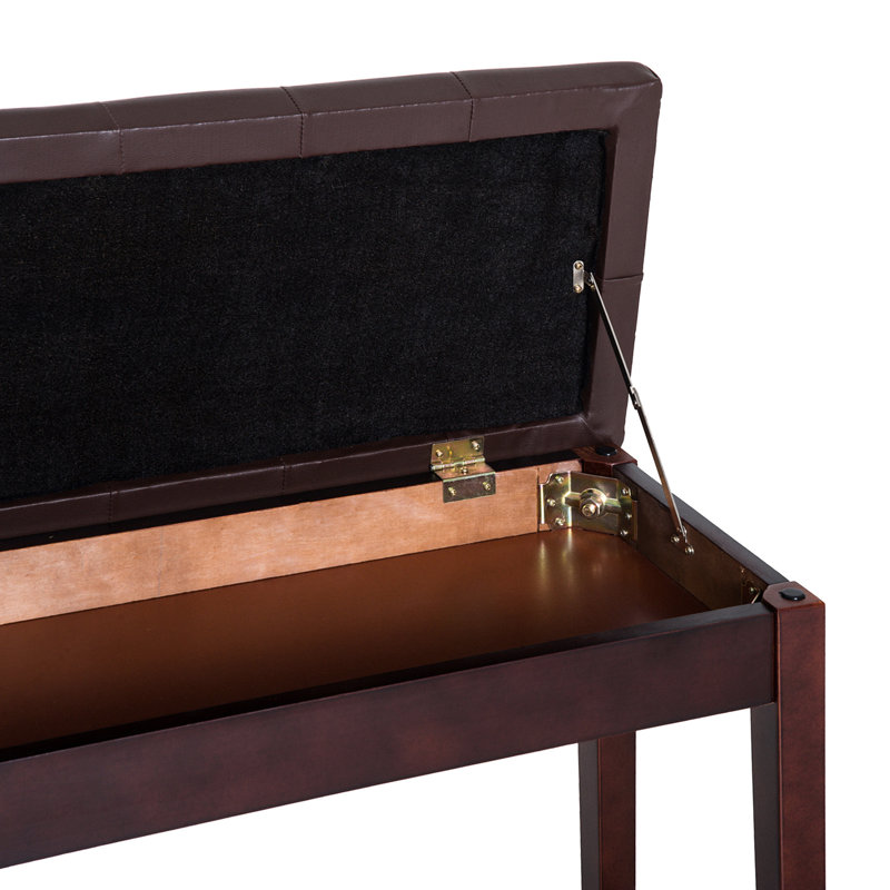 Duet- Keyboard Bench With Faux Leather Cushion And Robust Wooden Frame In Brown Piano Upholstery Base For Duets