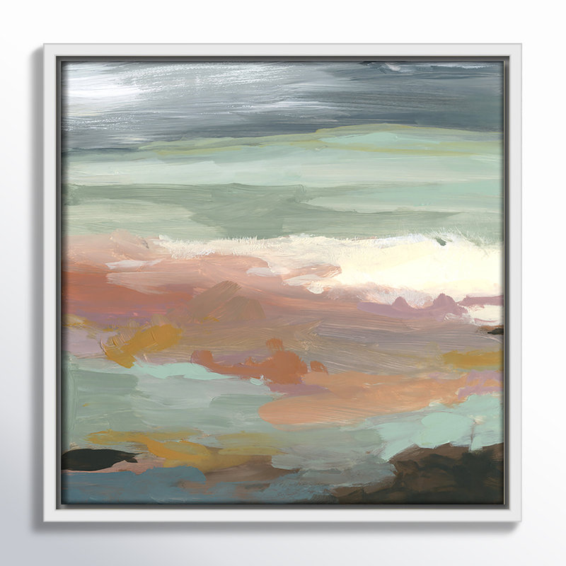 Bingham Ocean Bluffs by Carol Robinson - Painting Print on Paper, Picture Framed Canvas, 13.5" H x 13.5" W, White