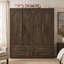 Armoire-penderie moderne en bois massif, 4 portes, 4 tiroirs, garde-robe et étagères, chêne brun foncé-383996574