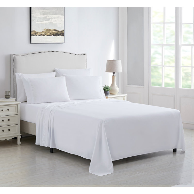Kathy Ireland 6 Piece Brushed Microfiber Sheet Set, White, Queen Sheet Set + 1 Fitted Sheet +4 Pillowcases