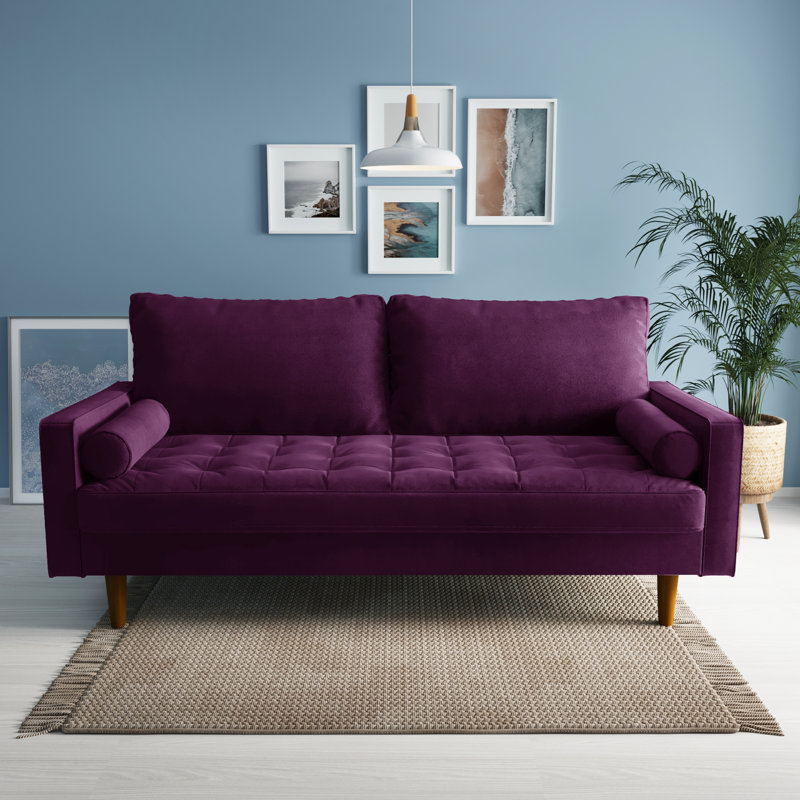 Sellner 70" Velvet Square Arm Tufted Seat Sofa, Eggplant Velvet