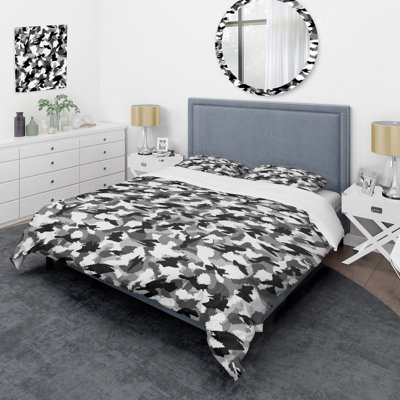 Black and White Camouflage - Abstract Duvet Cover Set - Microfiber Polyester