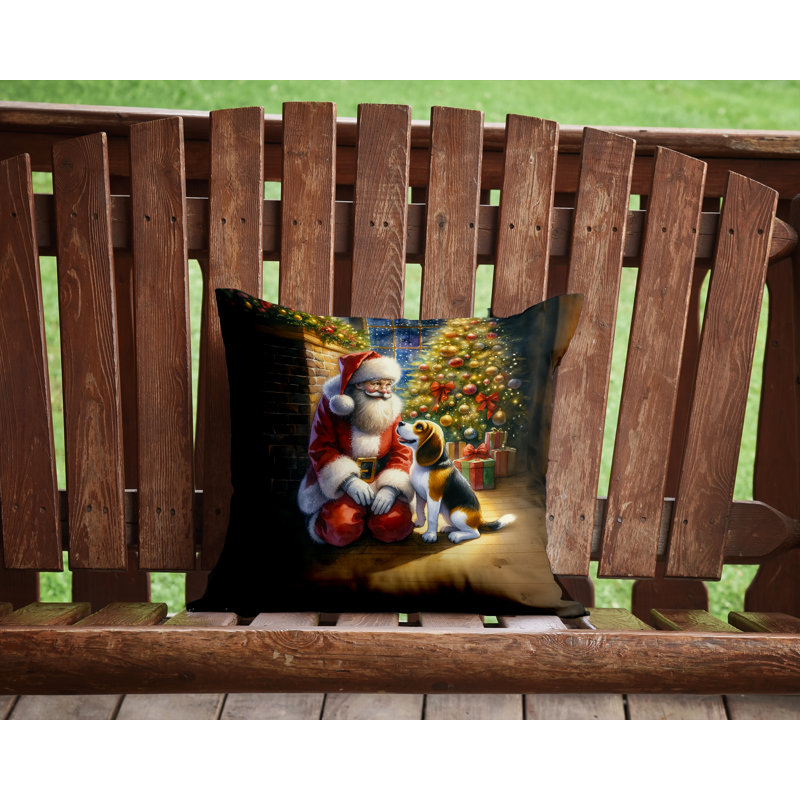 Coussin décoratif Beagle and Santa Claus, H 14 po x l 14 po