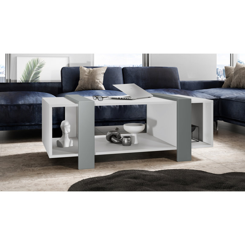 Bouirou Coffee Table with Storage, White Matt/Graphite Silk Matt