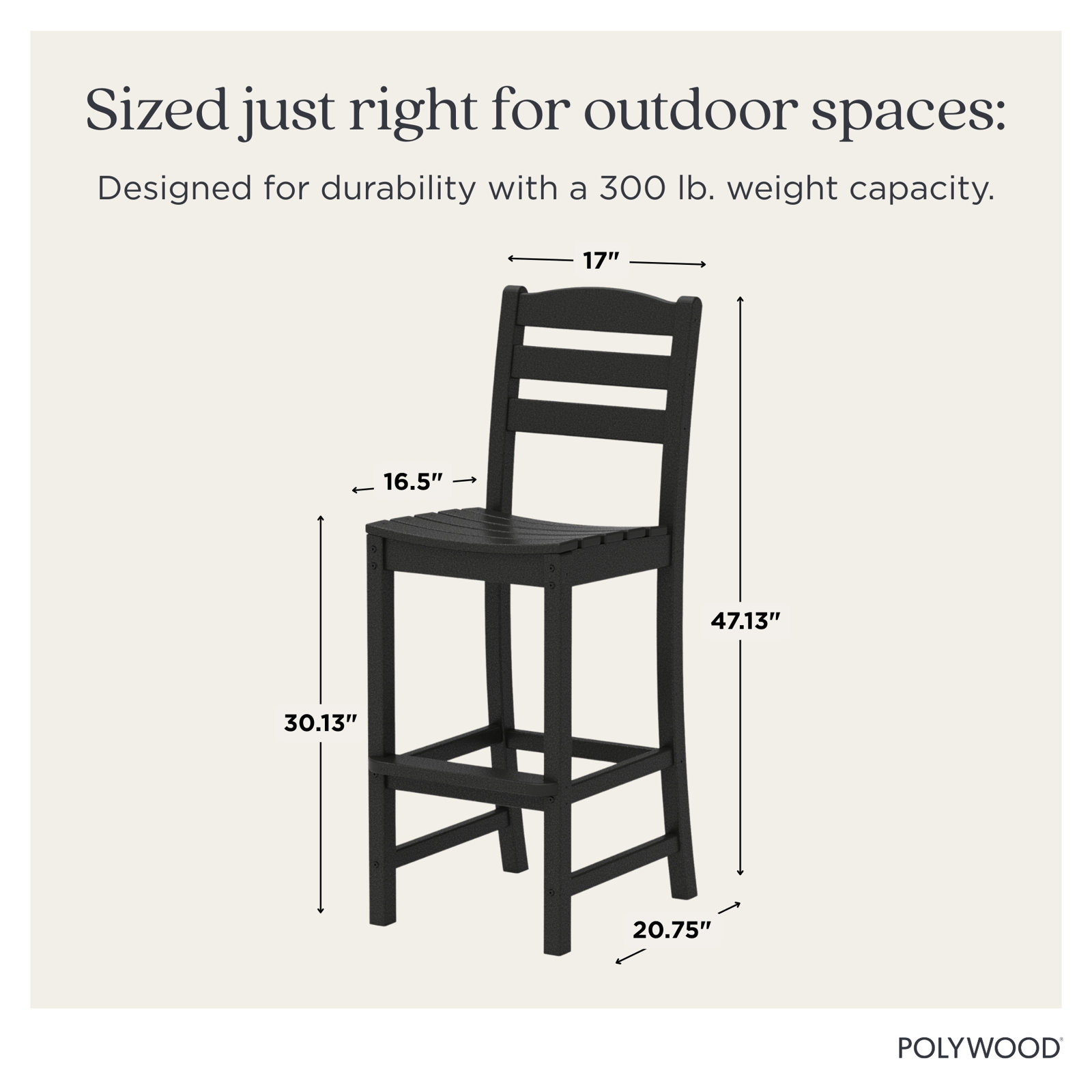 POLYWOOD La Casa Café 47.13'' Armless Outdoor Bar Stool, Black