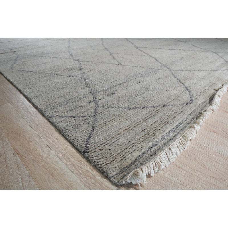 Gray Hand-Knotted Wool Diamond Weave Modernist Design Modern Contemporary Carpet Rug, 4' x 8'