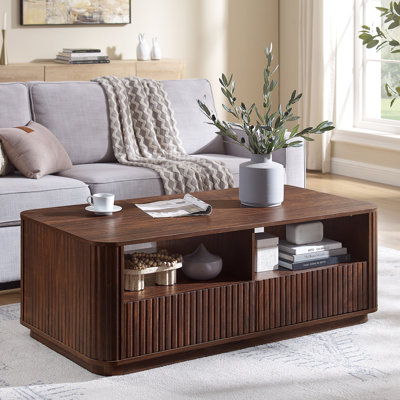 52"W Fluted Coffee Table with Open Shelf and 2 Drawers