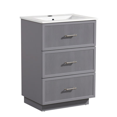 Ensemble de meuble-lavabo de salle de bain 24 po avec lavabo en céramique 24 po, armoire de rangement autoportante moderne avec 2 tiroirs
