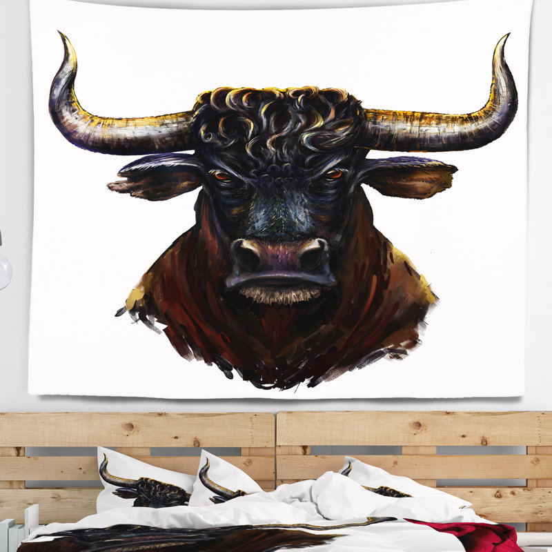 Taureau furieux illustration art tapisserie Animal, H 32 po x l 39 po