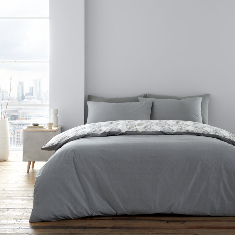 Atticus Geometric 200 Thread Count Cotton Duvet Cover Set, Super King - 2 Standard Pillowcases