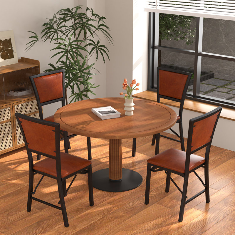 Ailse Upholstered Folding Dining Room Chairs Set Of 4, Faux Leather Parsons Dining Chairs, Kitchen Armless Side Chairs With Padded Seats