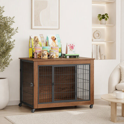 Cage d'intérieur pour chien avec roulettes et 2 portes