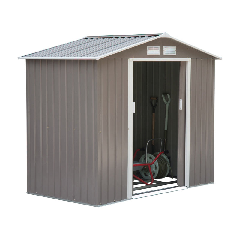 Outsunny 7' x 4' Outdoor Storage Shed, Garden Tool Metal Shed with Foundation Kit, Double Lockable Door, Air Vents and Sloping Roof, for Backyard, Patio, Lawn, Gray