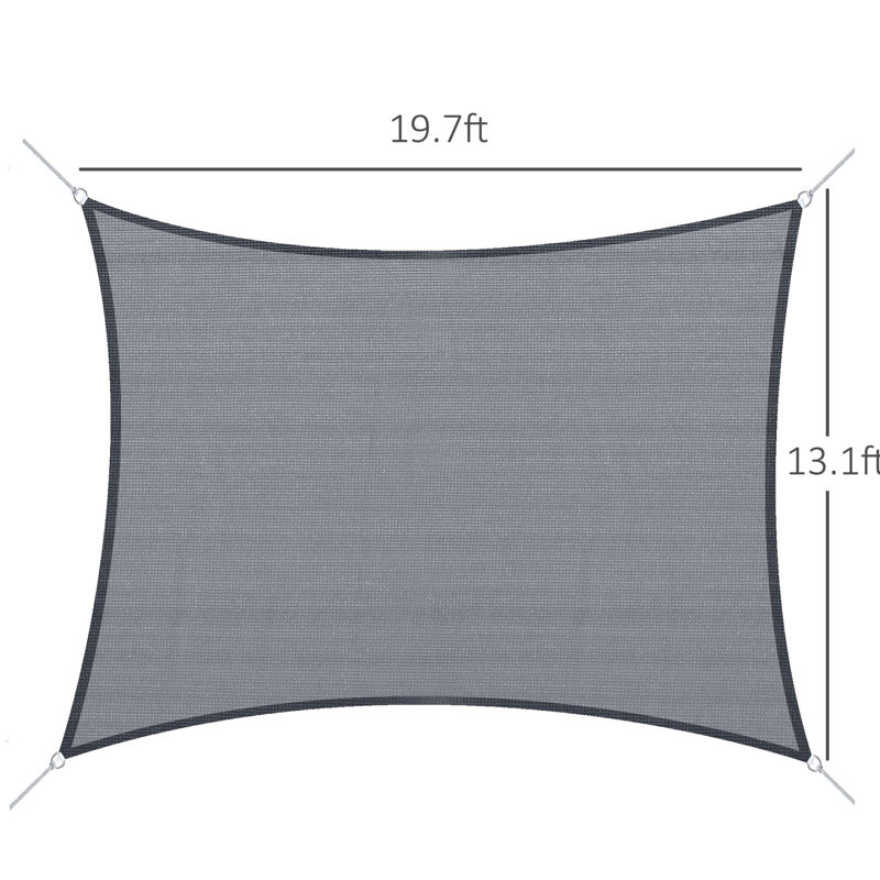 Auvent 13 'x 20' en toile d'ombrage - gris. Tissu bloquant,. Pour les espaces extérieurs tels que le patio, la terrasse, la cour. Avec outils de suspension. Avec attachement avec corde