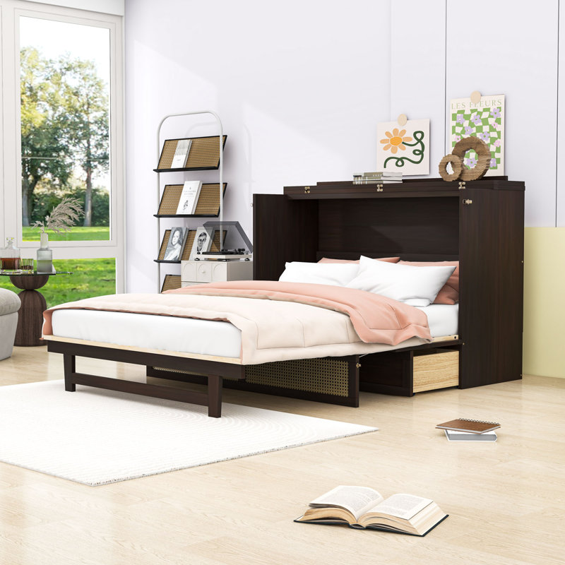 Grand lit escamotable avec tiroir de rangement, Espresso