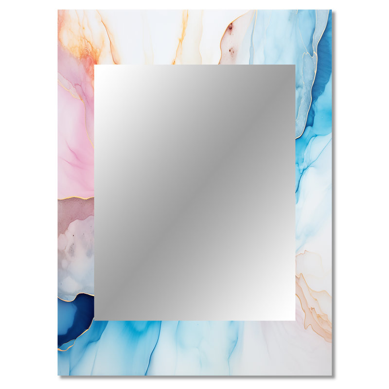 White And Blue Alcohol Ink Sky - Abstract Shapes Large Wall Mirror, Coral Unique Mirror, Printed Metal Art, 40" x 30"