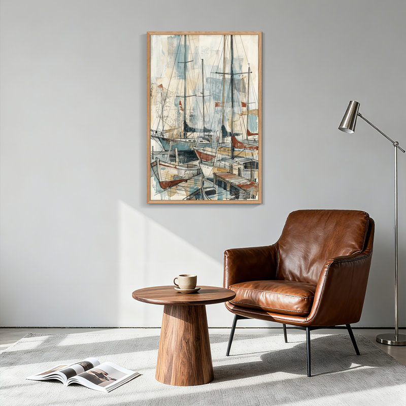 Ensemble de 1 tableau sur toile représentant un port marin, H 24 po x l 18 po, Natural