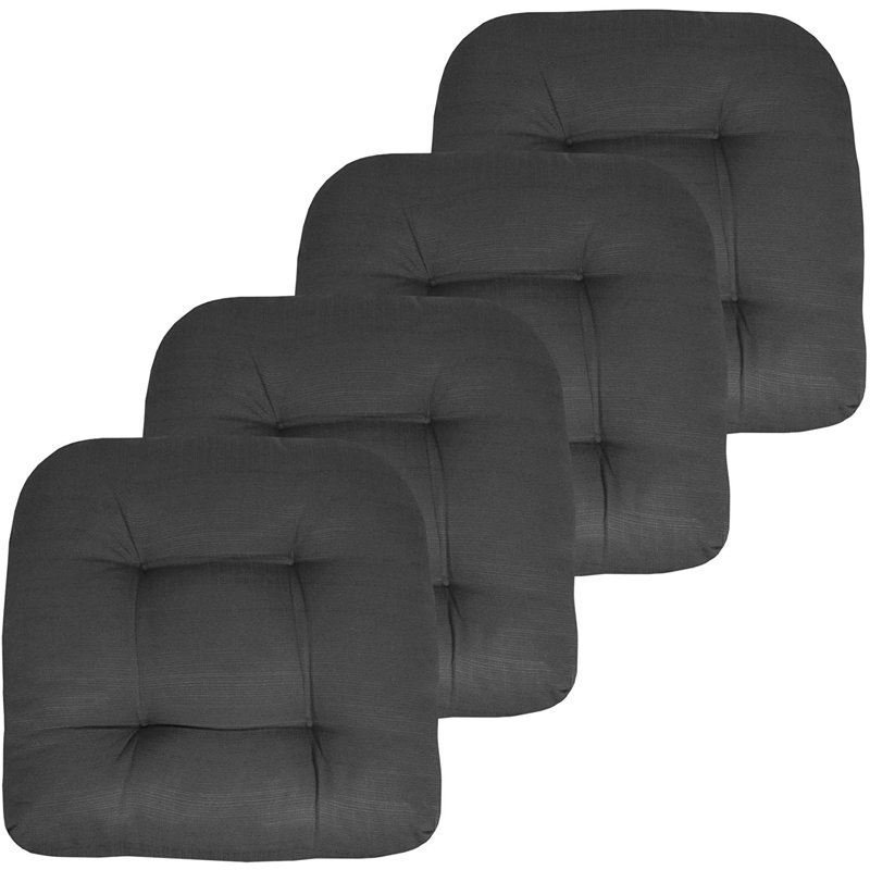 Marina Decoration Premium Thick Comfy Patio Seat Pads Fiber Fill Tufted Tie-Less Pillows 19 x 19 x 5 Inch Textured Solid Cover Indoor Outdoor Chair Cushions, 4 Count Pack Charcoal Grey Color