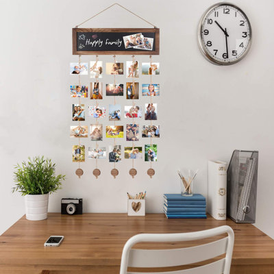 Picture Frames Collage Photo Hanging Display Picture Board Wood Rustic Frames For Wall Decor And Dorm Room Decor With Blackboard And 30 Clips Carbonized Black