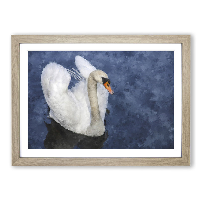 White Swan Vol.2 - Picture Frame Painting, 27cm H x 36cm W x 2cm D, Oak Framed