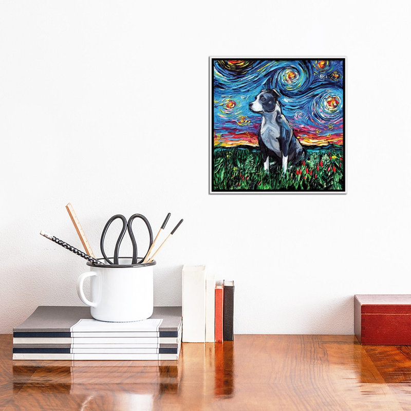 « Pitbull Night » par AJA trier, reproduction d’art, Pas de tapis, H 12 po x l 12 po x P 1,5 po, Toile blanche encadrée