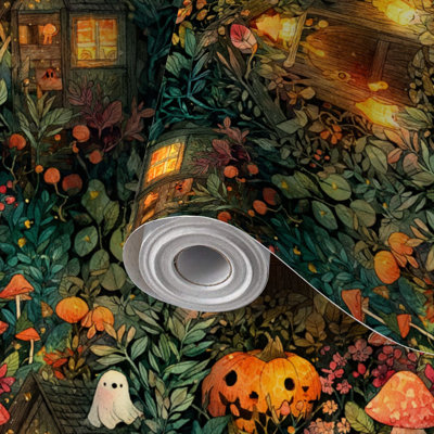 Papier peint auto-adhésif Pott and Stick Cozy Halloween Cottagecore Forest 17,7 po x 118 po