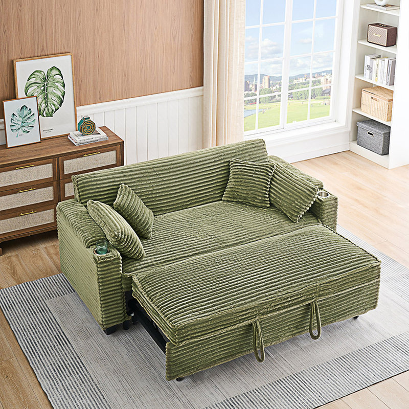 Multifunctional Expandable Sofa Bed With Cup Holder, Green