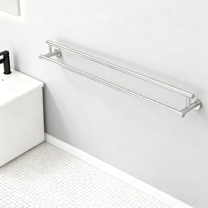 Porte-serviettes double pour salle de bain, porte-serviettes mural en acier inoxydable SUS304, support à serviettes en nickel brossé robuste et rail pour la cuisine, la salle de lavage