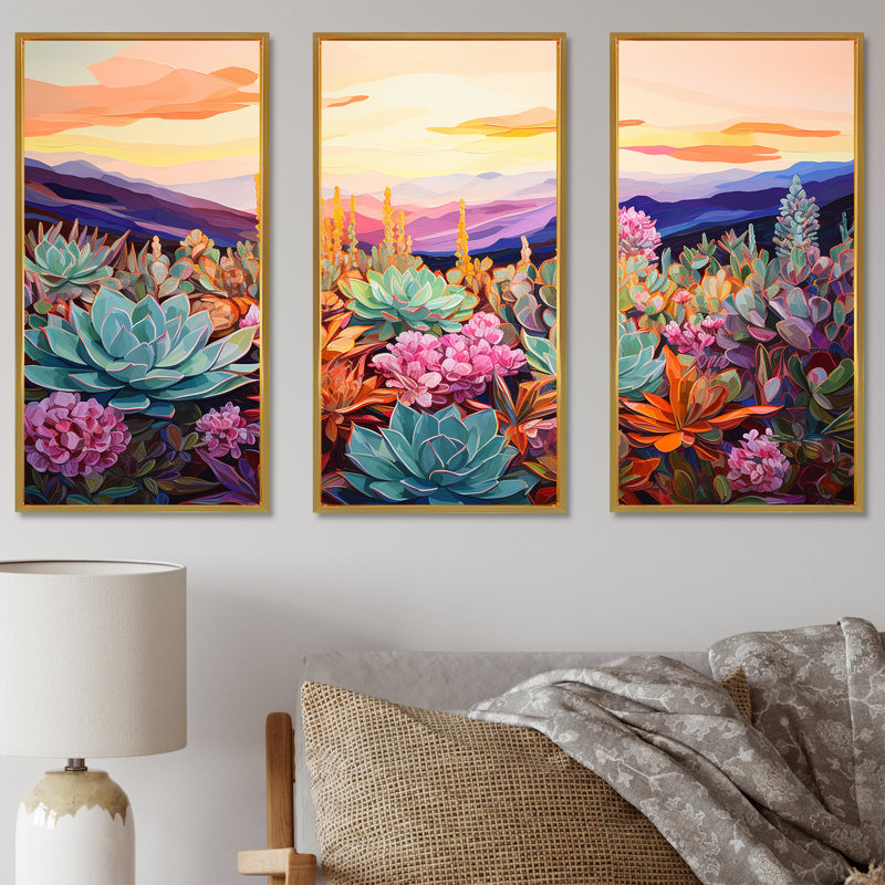 Pilton - Succulent Wall Art, ensemble, Cadre flottant doré, H 32 po x l 48 po x P 1 po