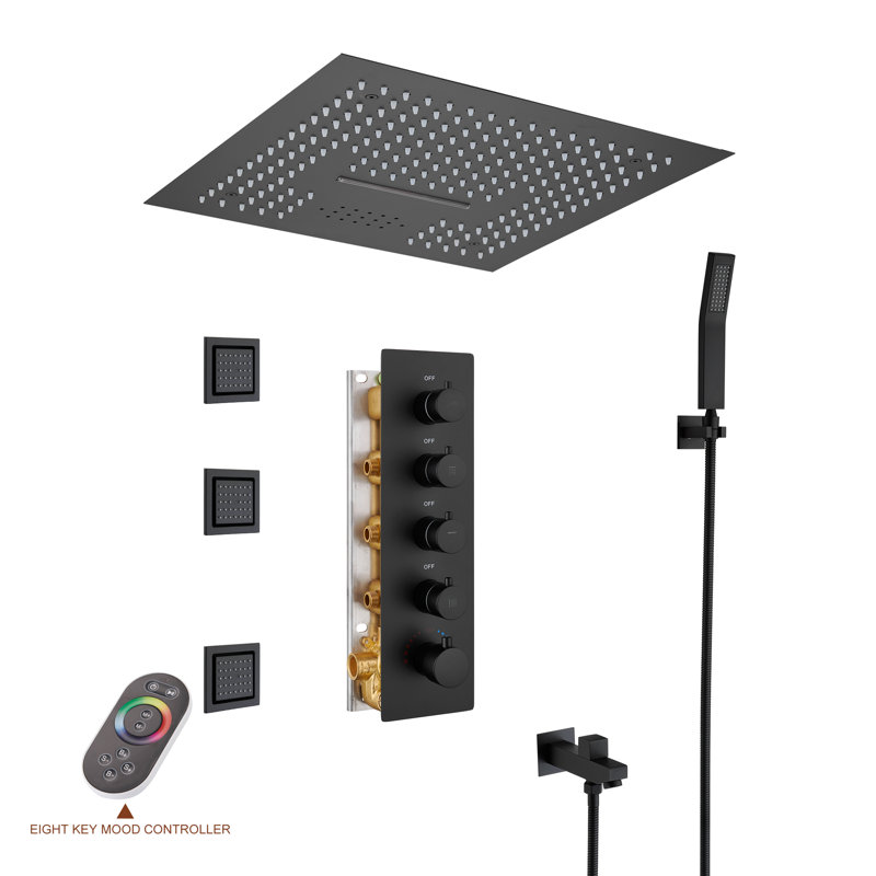 AquaRhapsody 4 Functions Shower System with 64 Colors LED Light, Bluetooth Music and Body Jets, Matte Black