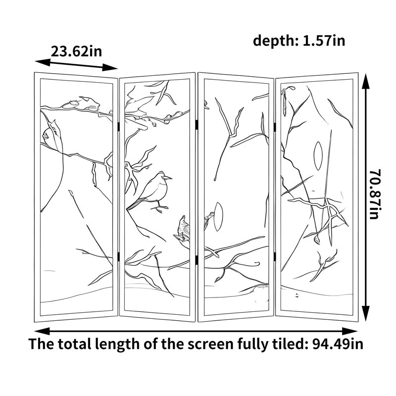 Tropical Sparrow Screen, 70.87" H x 94.49" W x 1.57" D