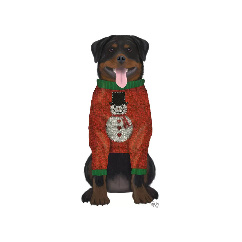 Christmas Des - Rottweiler In Christmas Sweater by Fab Funky - Wrapped Canvas Gallery-Wrapped Canvas Giclée